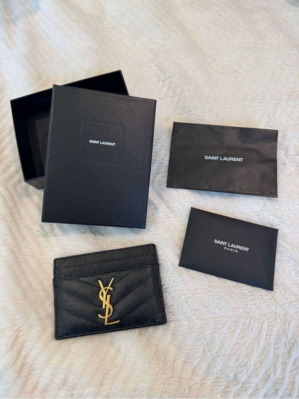 Saint Laurent YSL Cassandre Monogram Black Leather Card Case